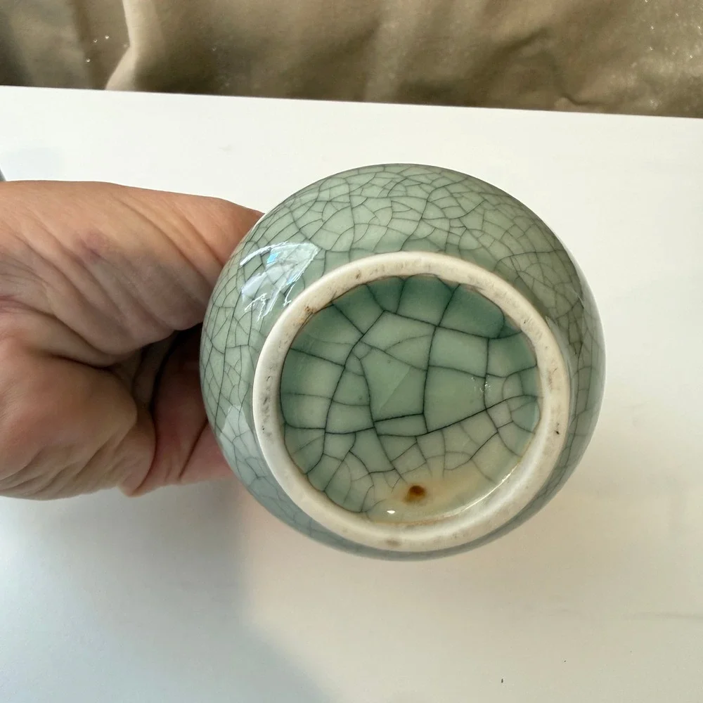 Antique Chineses Celadon Crackle Glaze Bud Vase Set of 2 Long Neck Ceramic